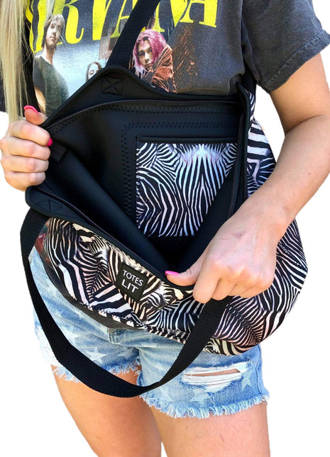 Zebra Pocket Neoprene Tote - Drink Handlers